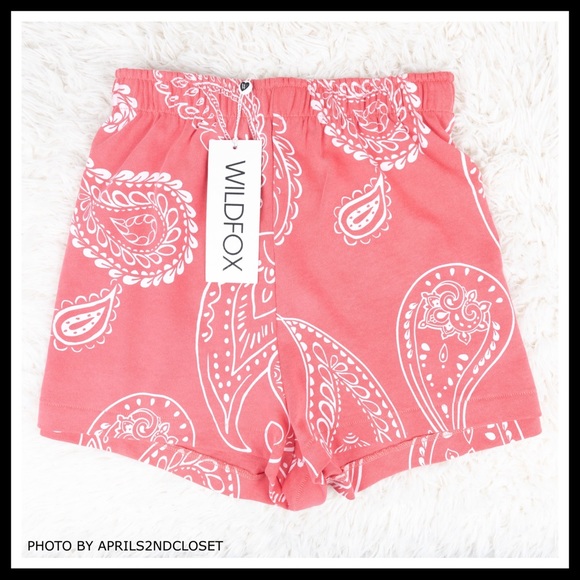 WILDFOX RED BOHO PRINT KNIT JERSEY SHORTS A3C - Picture 7 of 8